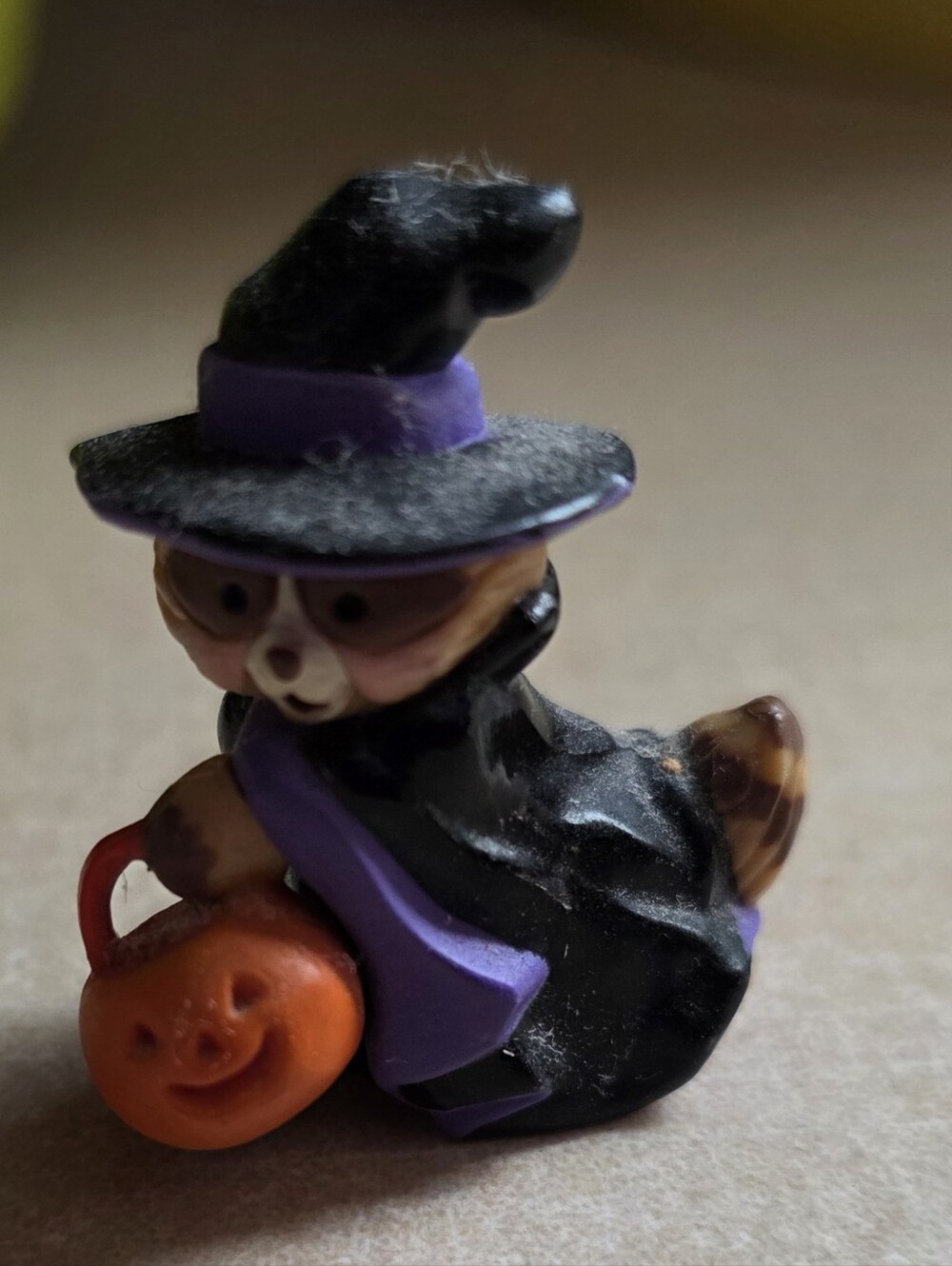 1987 Vintage Halloween Witch Small Pet Figurine - Black & Purple Merry Miniature